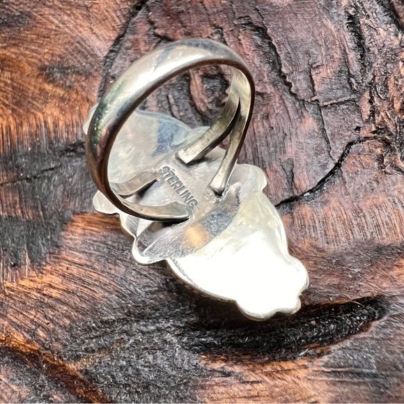 925 Sterling Silver Green Turquoise Ring with Floral Details – Size 7 - Picture 6 of 13